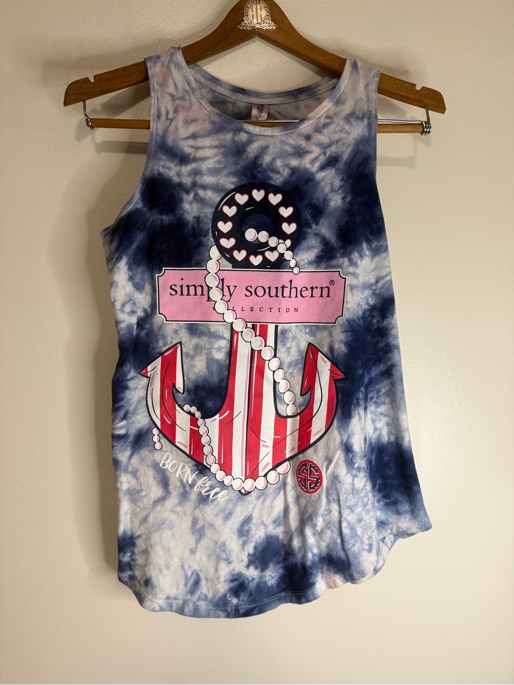 Simply Southern Navy Tie-Dye Anchor Tank with Pink & Red Accents size medium